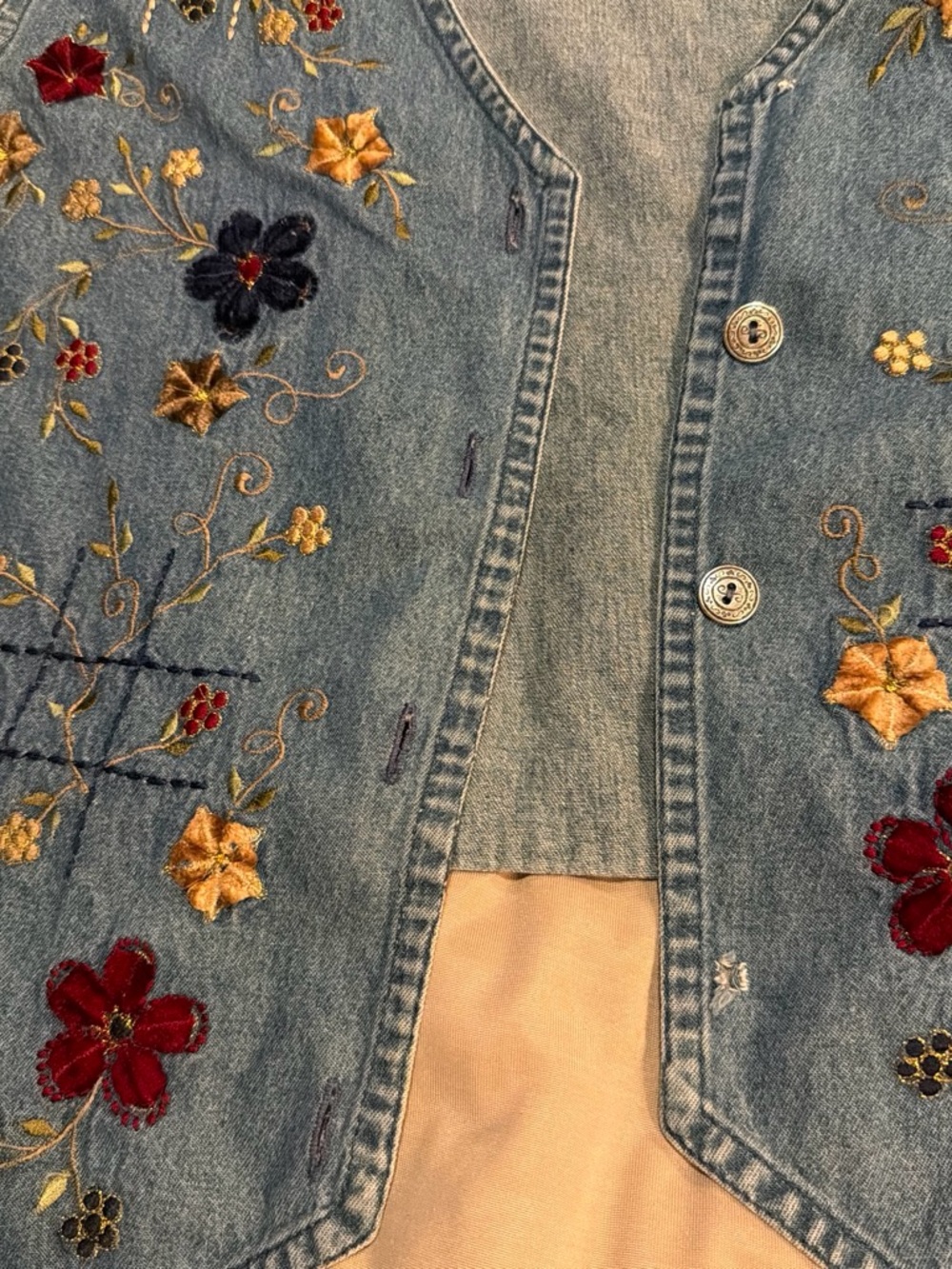 Embroidered Denim Vest - Floral Blue - Picture 3 of 5
